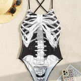 Swim Event Traje de bano de una pieza para mujeres con estampado de hueso cruzado y posicionamiento impreso para la playa de verano