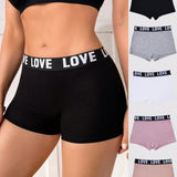 5 piezas Deportivos Shorts boxers con cintura estampada con letras para mujeres para deportes y uso casual