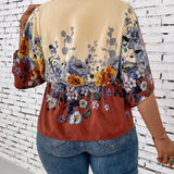 Blusa Floral Con Cuello De Solapa Y Tamano Grande