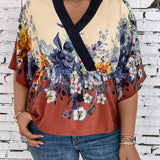 Blusa Floral Con Cuello De Solapa Y Tamano Grande