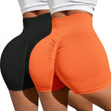 Yoga Basic Shorts Deportivos Simples Sin Costura De Mujer De Color Solido (paquete De 2 Piezas)