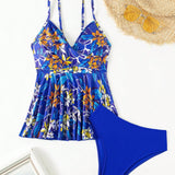 Swim Conjunto de bikini de 2 piezas para mujer con envoltura cruzada en el busto y estampado aleatorio para la playa y las vacaciones de verano, estilo de moda