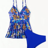 Swim Conjunto de bikini de 2 piezas para mujer con envoltura cruzada en el busto y estampado aleatorio para la playa y las vacaciones de verano, estilo de moda