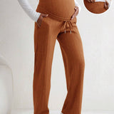 Pantalones Rectos De Color Solido Para Mujeres Embarazadas Con Cintura Ajustable