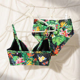 DD+ Conjunto De Bikini Para Mujeres Con Estampado De Plantas Tropicales, Estilo De Vacaciones Con Copas Push Up Y Aros