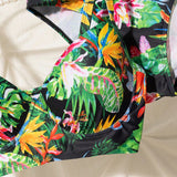 DD+ Conjunto De Bikini Para Mujeres Con Estampado De Plantas Tropicales, Estilo De Vacaciones Con Copas Push Up Y Aros