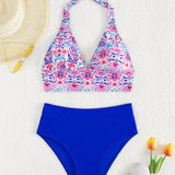 Swim Conjunto De Bikini Con Cuello Halter Y Estampado Floral Para Mujeres Con La Parte Inferior Separada