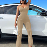 SXY Women's Fashionable Summer Pure Color Slim Fit Backless Jumpsuit With Strap