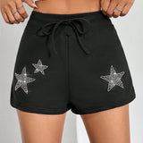 EZwear Shorts De Cintura De Nudo Con Estrella Y Pedreria