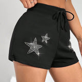 EZwear Shorts De Cintura De Nudo Con Estrella Y Pedreria