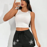 EZwear Shorts De Cintura De Nudo Con Estrella Y Pedreria