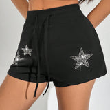 EZwear Shorts De Cintura De Nudo Con Estrella Y Pedreria