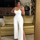 SXY Resort Wear Beach Women's Strapless Backless High Slit Wide Leg Jumpsuit With Tied Straps