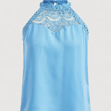 Prive Elegante Blusa De Cuello Halter Con Encaje Azul