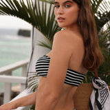 Swim Vcay Parte superior de bikini bandeau de rayas y bloques de color para playa de verano de mujeres