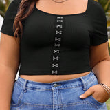 Essnce Plus Size Summer Wear Slim Square Neck T-Shirt With Black Top Country Festival Outfits Cropped Top Music Festival Corset Top Going Out Tops Vest Top