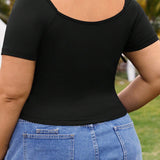 Essnce Plus Size Summer Wear Slim Square Neck T-Shirt With Black Top Country Festival Outfits Cropped Top Music Festival Corset Top Going Out Tops Vest Top