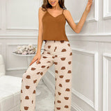 Conjunto De Pijama De Oso De Tela Solida Con Camisola Y Pantalon