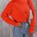 EZwear Jersey de mujer de manga larga y cuello vuelto de color solido de moda