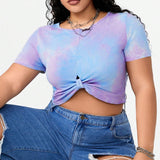 Coolane Women's Plus Size Tie-Dye Twist Front T-Shirt