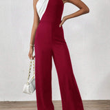 Prive Women's Summer Color Block Halter Neck Wide Leg Jumpsuit With Chic Style