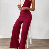Prive Women's Summer Color Block Halter Neck Wide Leg Jumpsuit With Chic Style