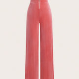 EZwear Pantalones De Pierna Recta Con Cremallera Para Mujer, Color Solido