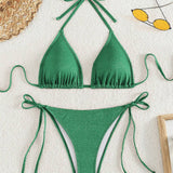 Swim Conjunto de bikini de dos piezas con copas triangulares y cuello halter para playa en verano
