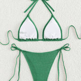 Swim Conjunto de bikini de dos piezas con copas triangulares y cuello halter para playa en verano