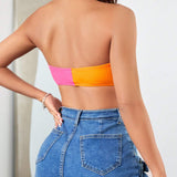 EZwear Top Sexy Sin Tirantes Con Bloqueo De Color Para Mujeres