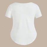 NEW  BASICS Plus Size Women's White Knitted Short Sleeve V-Neck T-Shirt