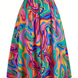 Prive Plus Size Women's Fashionable Colorful Fluid Pattern Midi Skirt