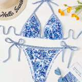 Swim Vcay Conjunto de bikini de verano para playa de talla grande con ajuste limpio e impresion completa, cuello halter en forma de V