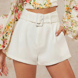 Haute Shorts plegados y plisados con cinturon solido para verano