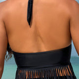Swim Vcay Traje de bano de tankini de estilo halter con flecos sexys y elegantes para mujer en la playa de verano