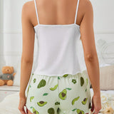 GIOIA TANG Conjunto de pijama de camisola y shorts para mujer con estampado de aguacate para vacaciones de verano