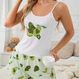 GIOIA TANG Conjunto de pijama de camisola y shorts para mujer con estampado de aguacate para vacaciones de verano