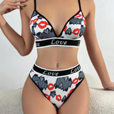 Conjunto de lenceria impreso con corazones para mujeres