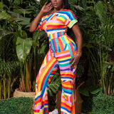 Slayr Vacation Casual Off-Shoulder Off-Shoulder Short-Sleeved All-Over Printed Tight Straight Pants Women's Jumpsuit