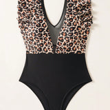 Swim Traje De Bano De Una Sola Pieza Con Estampado De Leopardo Para Mujeres Con Volantes Y Detalles En Varios Colores