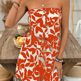 VCAY Summer Plant Printed Strapless Romper