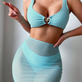 Swim Conjunto de trajes de bano transparente de dos piezas con colores vibrantes para mujer