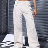 EZwear Jeans Para Mujer De Diseno Simple Y Color Solido