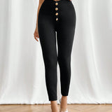 PETITE Mujeres Pantalones largos simples y versatiles con diseno de botones