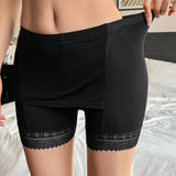 DAZY Pantalones cortos de seguridad antivacio de doble capa para mujeres con area triangular y borde de encaje