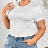 Essnce Plus Size Women's Summer New Fashion Casual Commuting White Textured Fabric Bodycon Summer T-Shirt