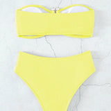 Swim Mod Conjunto de bikini bandeau con nudo en la parte delantera de unicolor y partes inferiores separadas para la playa de verano