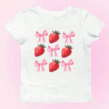 EZwear Camiseta De Mujer Impresa Con Fresas Y Lazo, Estilo Y2k, Verano