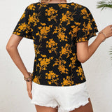 VCAY Blusa De Mujer Suelta Con Volantes Y Mangas Cortas Con Estampado De Flores Para Verano