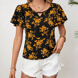 VCAY Blusa De Mujer Suelta Con Volantes Y Mangas Cortas Con Estampado De Flores Para Verano